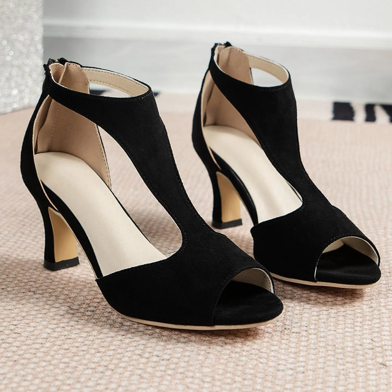 Women's Elegant Fish Mouth Sandals Back Zipper High Heel Summer Party Durable Non-Slip Shoe Hollow Out Sexy Sandal