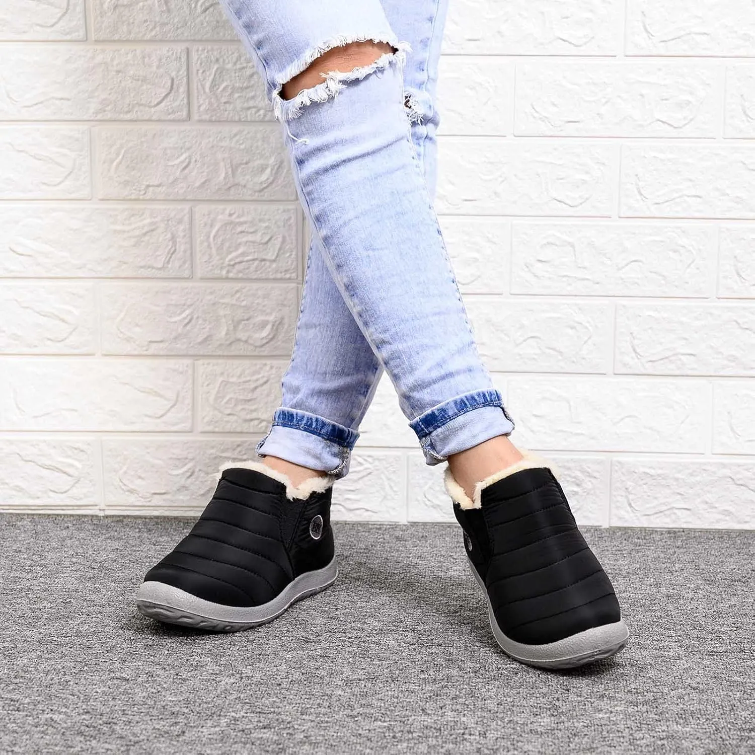 Womens Snow Boots Black Snow Boots for Ladies Indoor Outdoor Womens Winter Snow Boots Women Ankle Booties Womens Winter Boot Slip On Black Boots for Women Mens Snow Booties