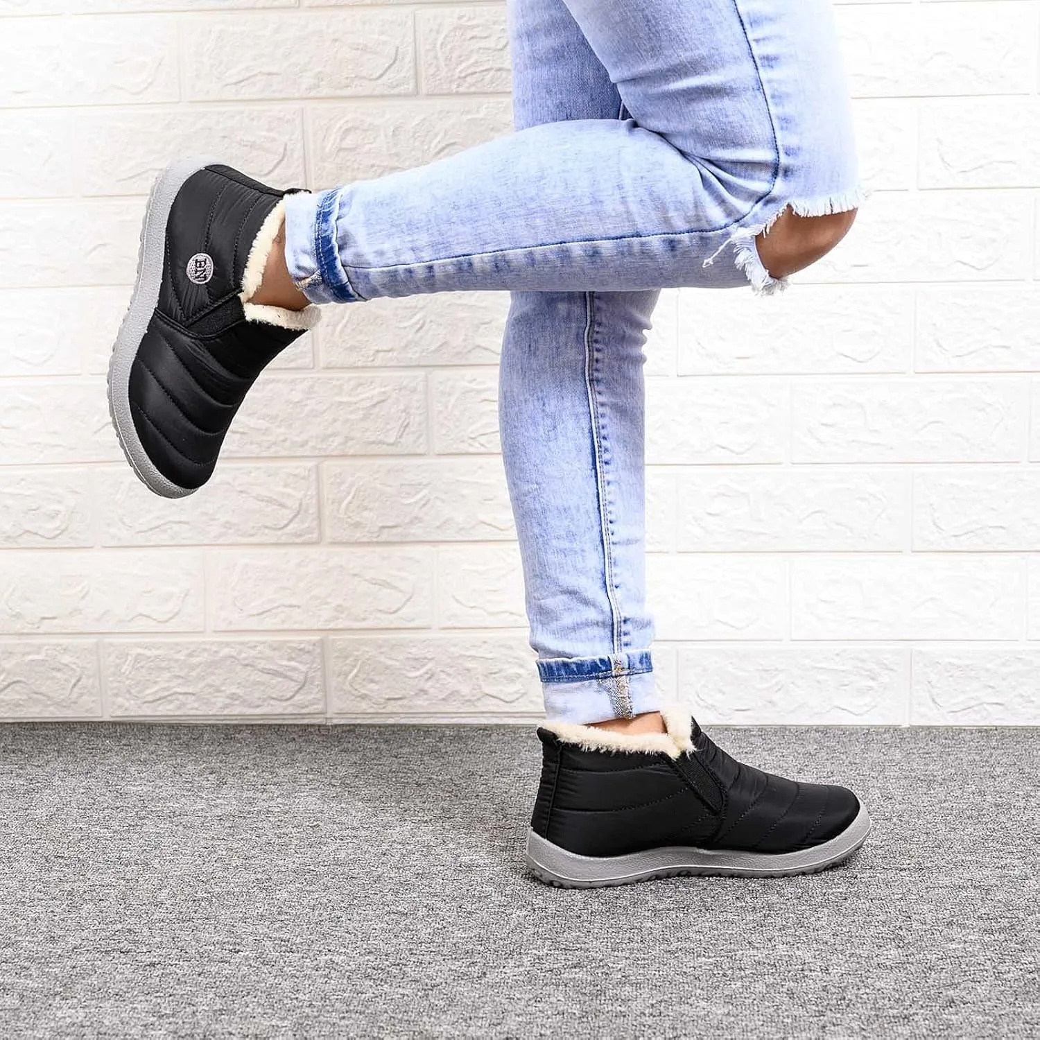 Womens Snow Boots Black Snow Boots for Ladies Indoor Outdoor Womens Winter Snow Boots Women Ankle Booties Womens Winter Boot Slip On Black Boots for Women Mens Snow Booties