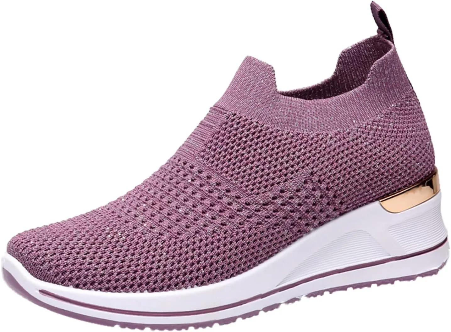 Women’s Walking Shoes Elastic Fly Woven Mesh Shoes Breathable Comfortable Wedge Shoes Arch Support Shoes