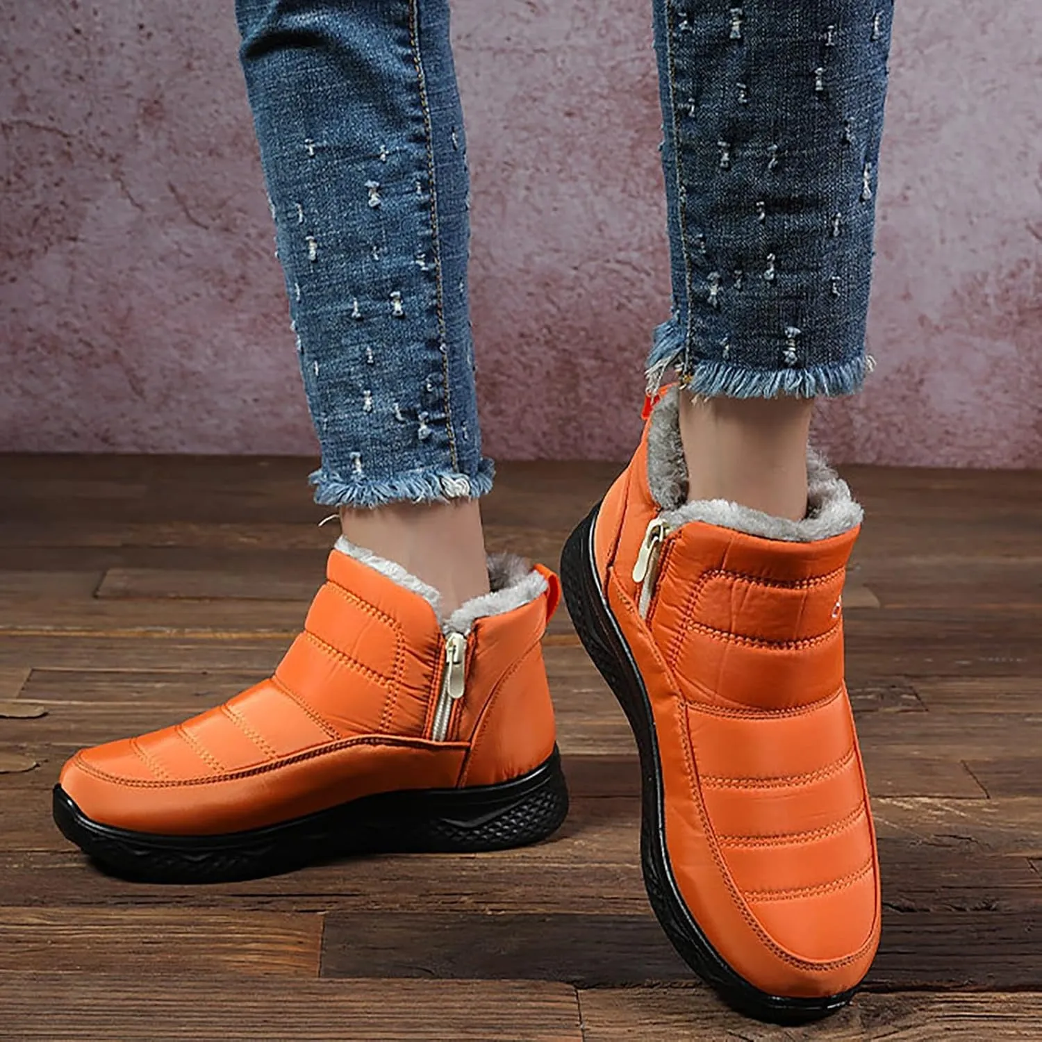 Womens Winter Boots Wide Width Ladies Slip On Snow Boots for Women Boot with Comfort Barefoot Shoes Grounded Footwear Hiking Steel Toe Shoes for Women Men's Winter Booties