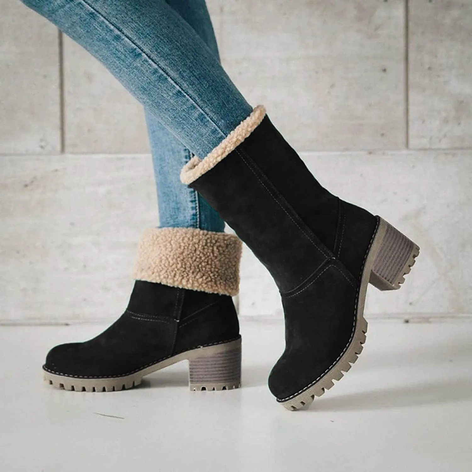Womens Winter Snow Boots, Casual Fashion Booties, Ankle Boots, Mid Calf Boots, Outdoor Shoes, Red, Green, Black, Brown, Gray, Orange, Size 8.5