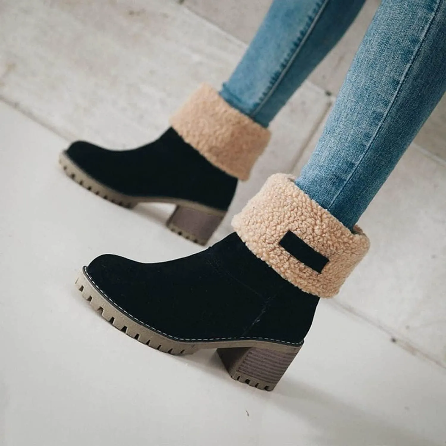 Womens Winter Snow Boots, Casual Fashion Booties, Ankle Boots, Mid Calf Boots, Outdoor Shoes, Red, Green, Black, Brown, Gray, Orange, Size 8.5